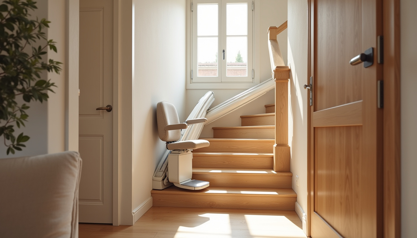 Monte-escalier intégré dans un escalier intérieur, en harmonie avec la décoration d