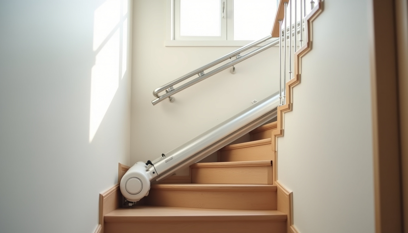 Monte-escalier intégré dans un escalier intérieur, montrant l’esthétique et l’encombrement réduit