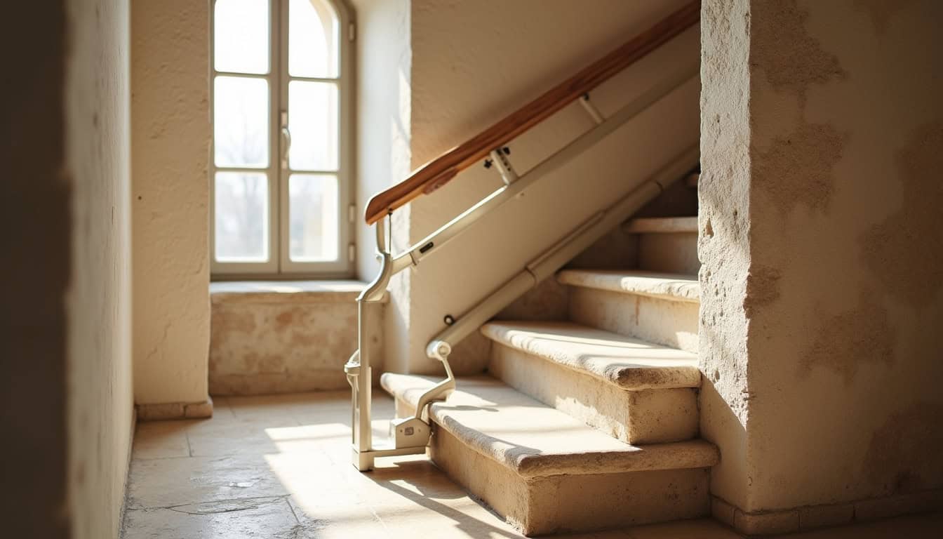 Monte-escalier intégré dans une maison à Montgiscard, montrant son aspect discret et élégant