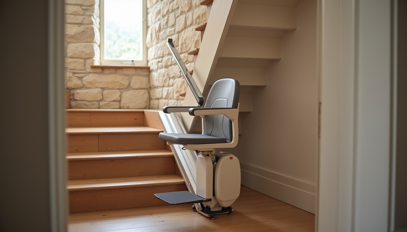 Monte-escalier intégré discrètement dans une maison bretonne
