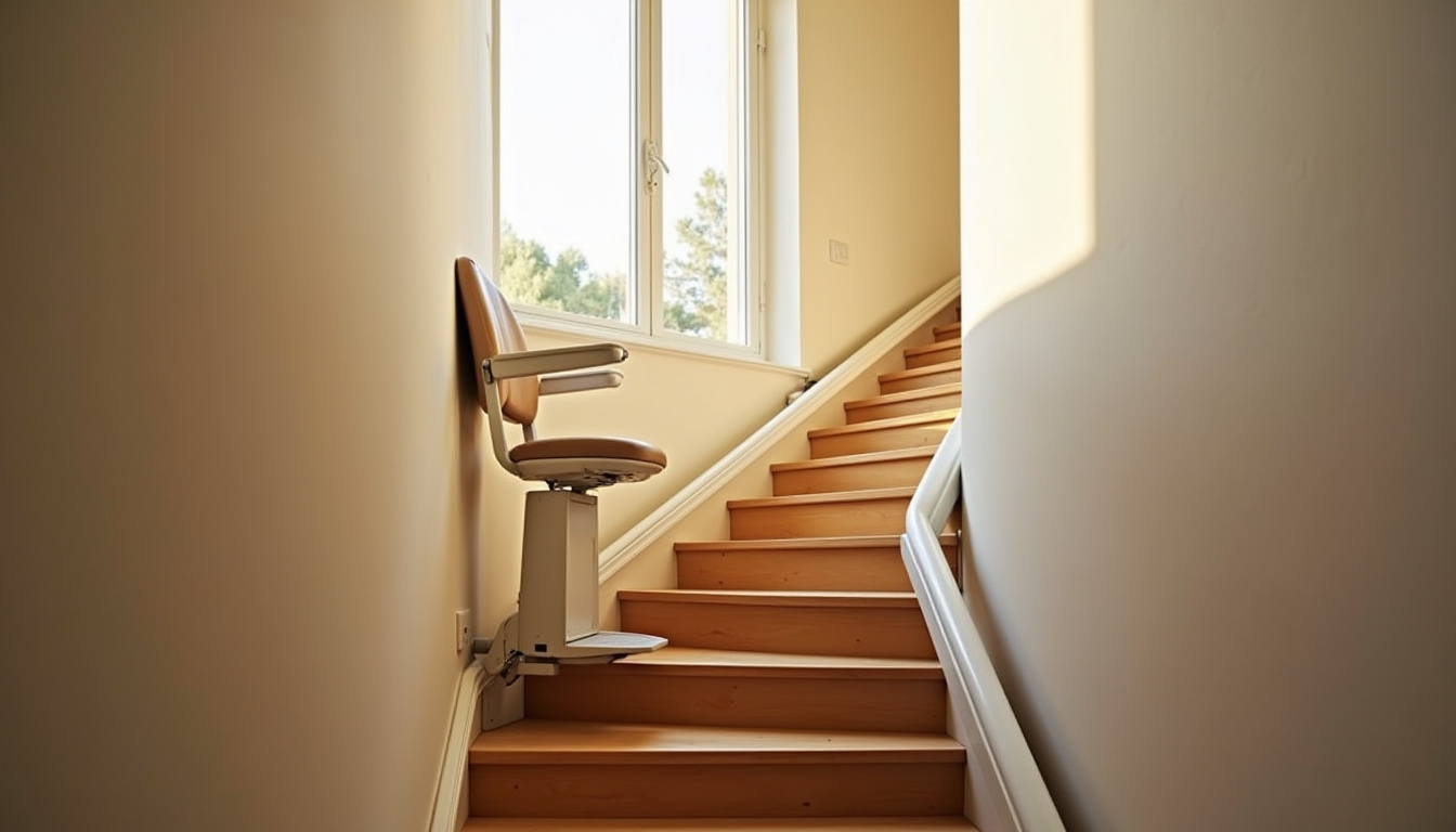 Monte-escalier intérieur en fonctionnement dans une maison à La Richardais