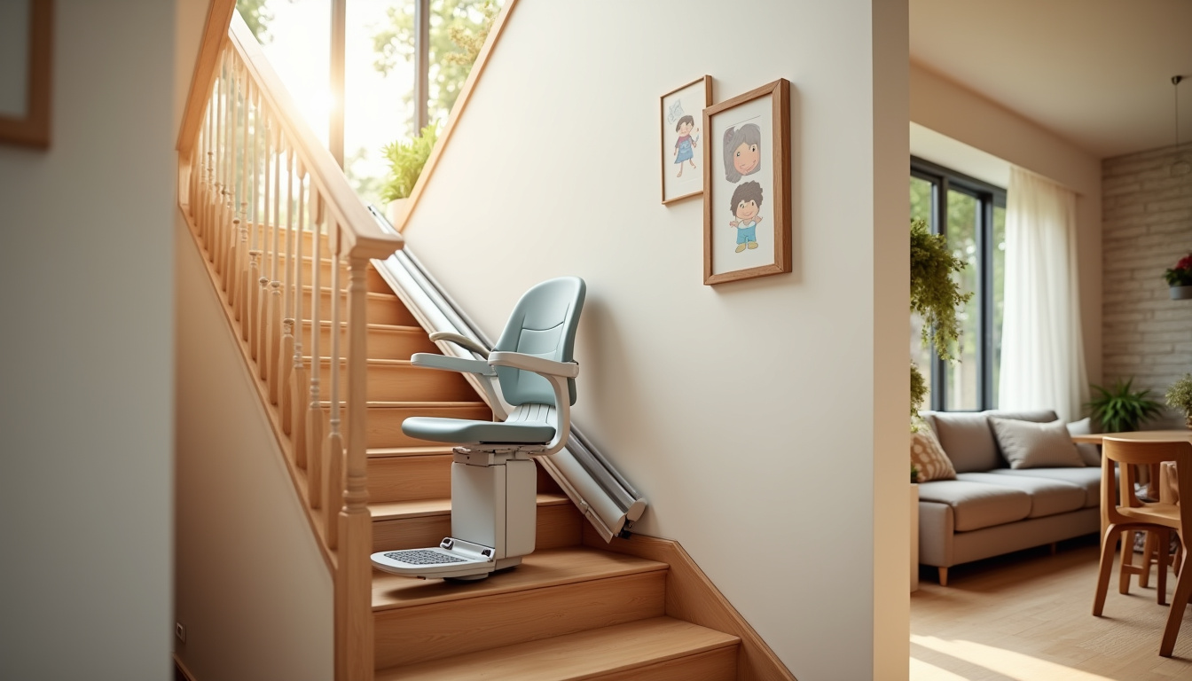 Monte-escalier intérieur en fonctionnement dans une maison familiale