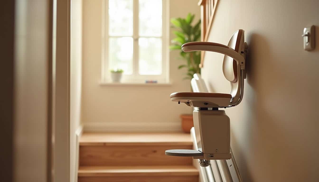 Monte-escalier intérieur installé dans une maison à Beaumont-sur-Lèze, escalier droit avec siège ergonomique