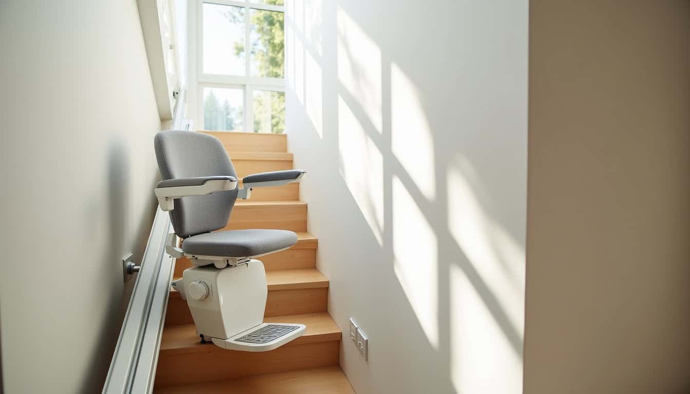 Monte-escalier intérieur installé dans une maison à Bréval avec escalier droit