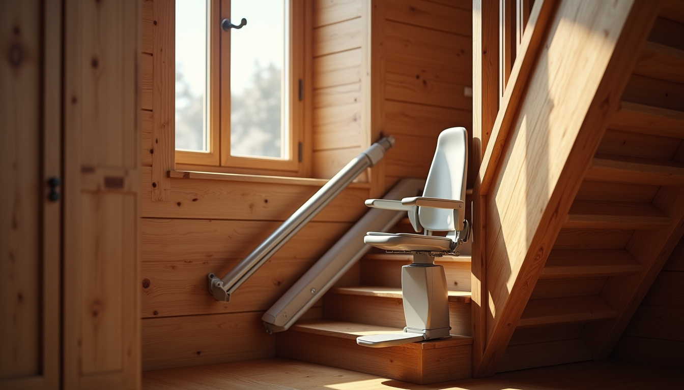 Monte-escalier intérieur installé dans une maison à Conty, avec un rail sur mesure adapté à un escalier en bois