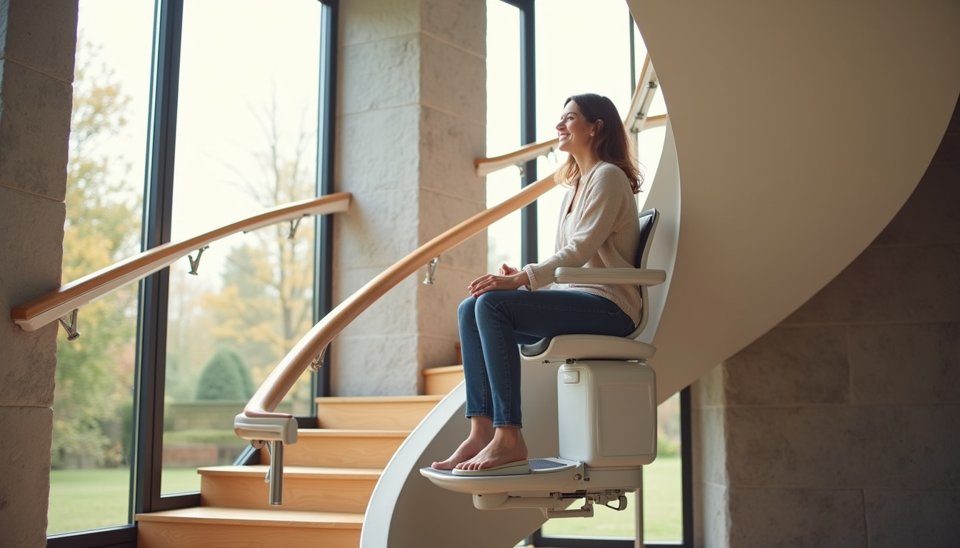 Monte-escalier intérieur installé dans une maison à Laon avec escalier en colimaçon