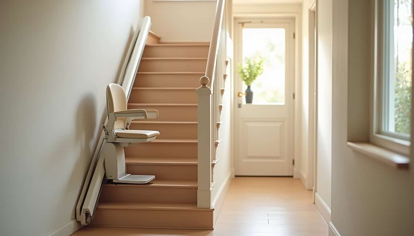 Monte-escalier intérieur installé dans une maison à Montreuil, escalier droit avec siège ergonomique