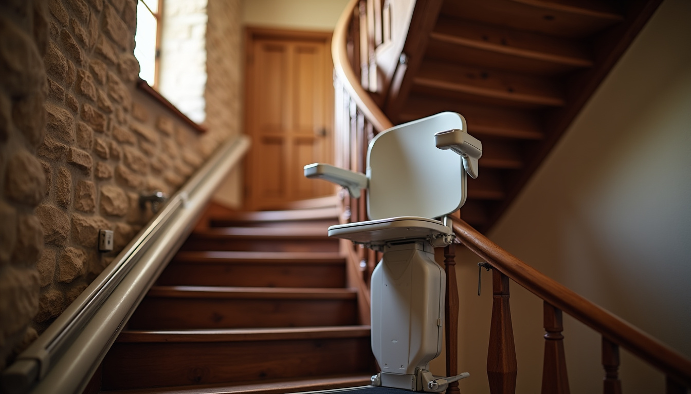 Monte-escalier intérieur installé dans une maison ancienne à Le Nouvion-en-Thiérache