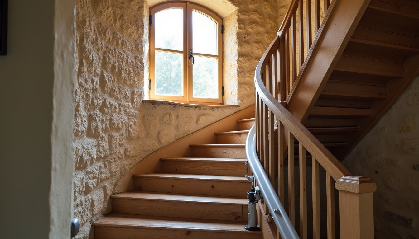 Monte-escalier tournant en cours d