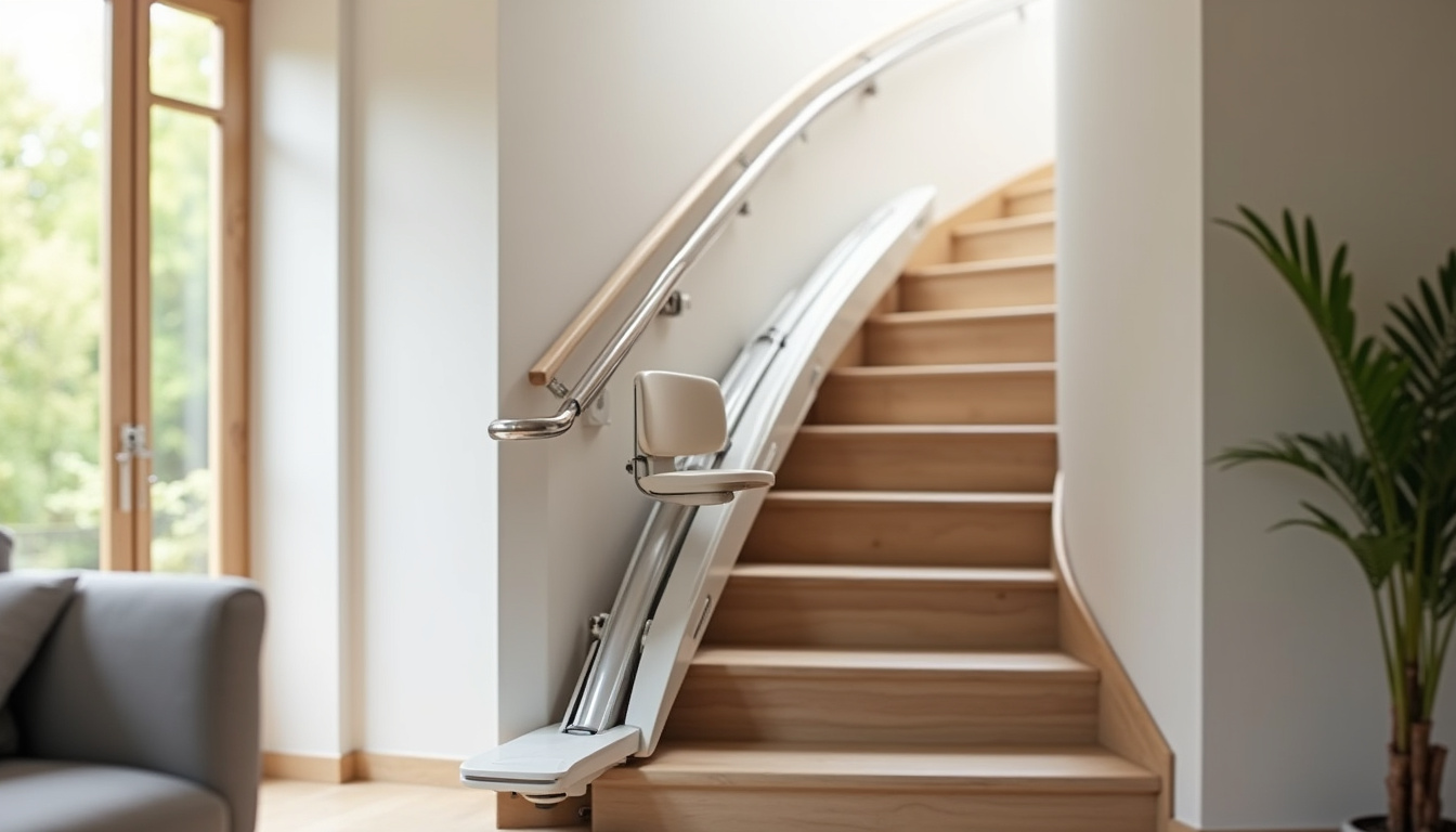 Monte-escalier tournant installé dans un escalier courbe à Renac