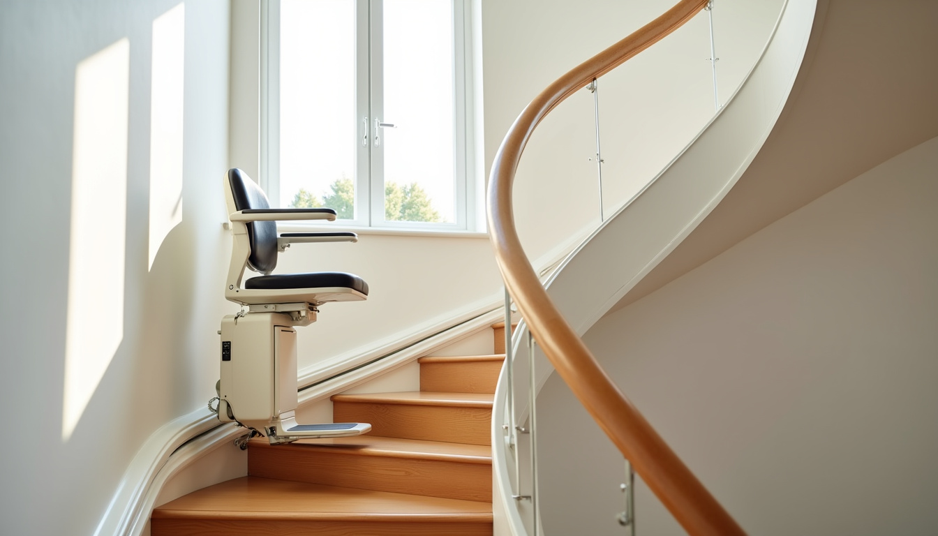 Monte-escalier tournant installé dans un escalier en colimaçon à Chasseneuil-du-Poitou