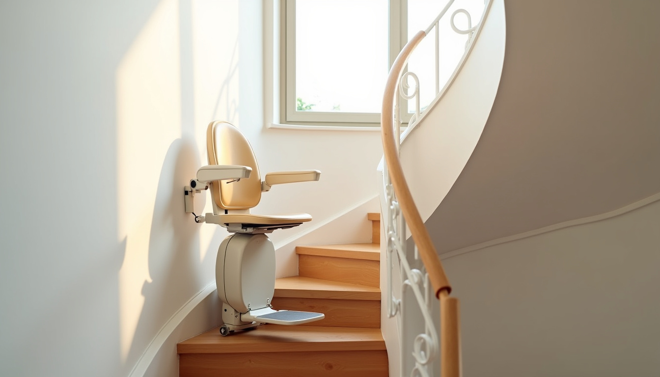 Monte-escalier tournant installé dans un escalier en colimaçon à Thoiry