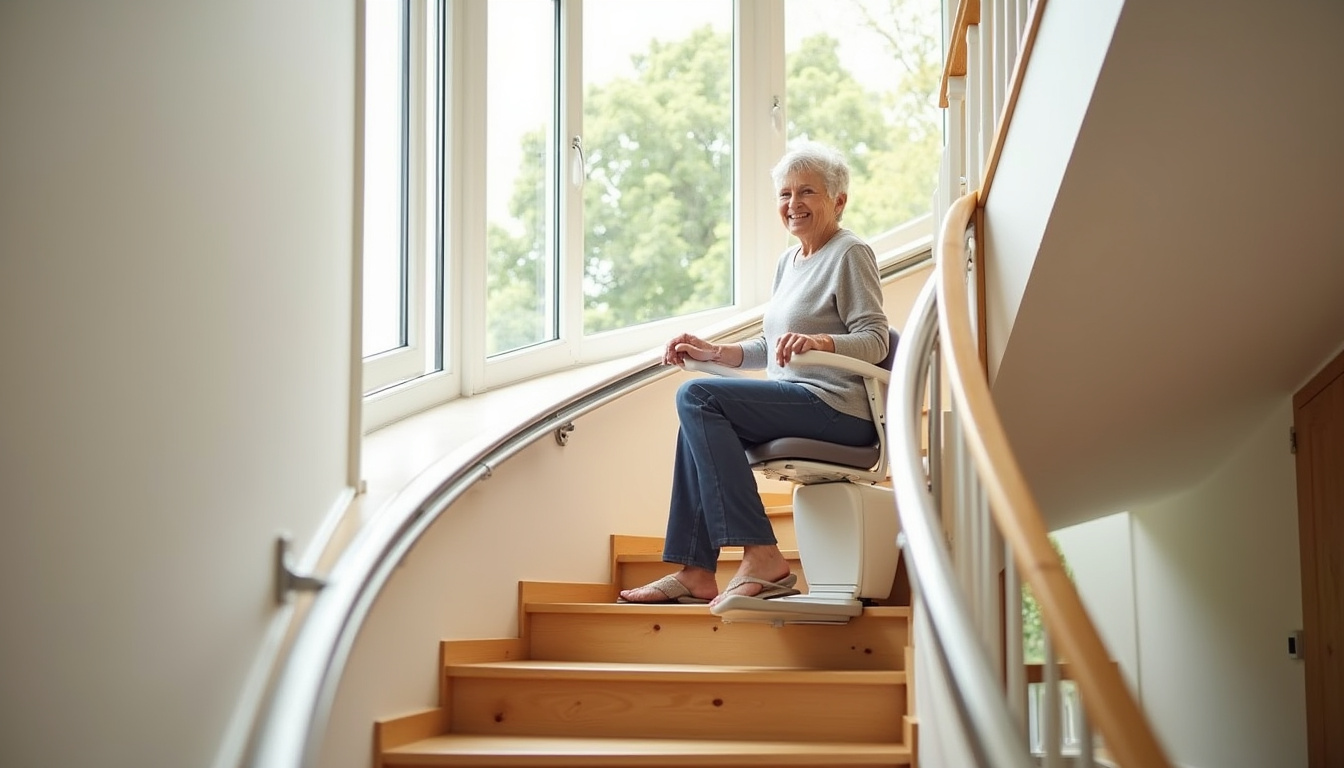 Monte-escalier tournant installé dans un escalier intérieur à Ghyvelde