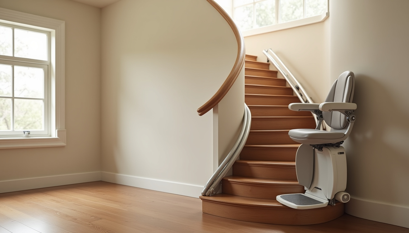 Monte-escalier tournant installé dans un escalier intérieur à Saint-Hilaire-du-Rosier
