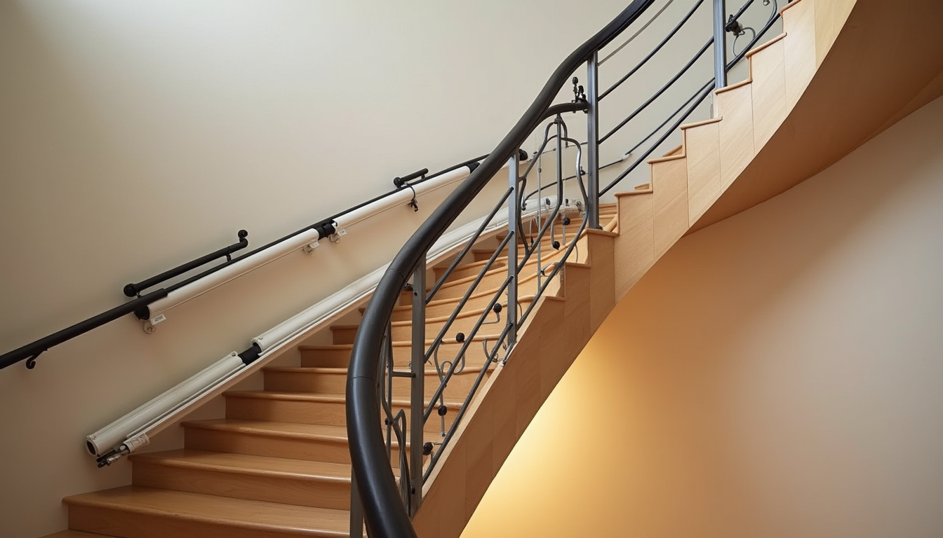 Monte-escalier tournant installé dans un escalier intérieur avec courbe