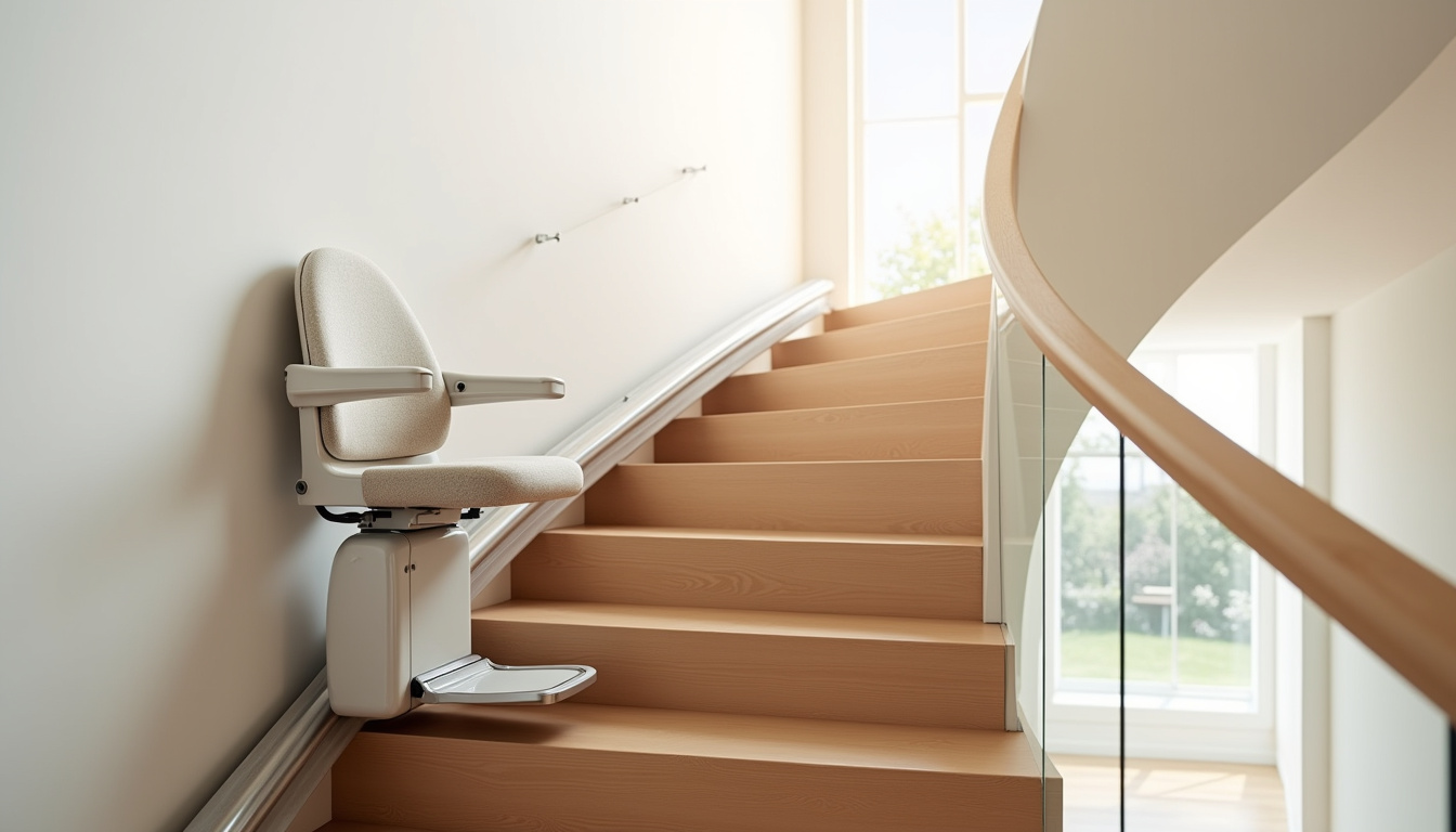 Monte-escalier tournant installé dans un escalier intérieur en colimaçon