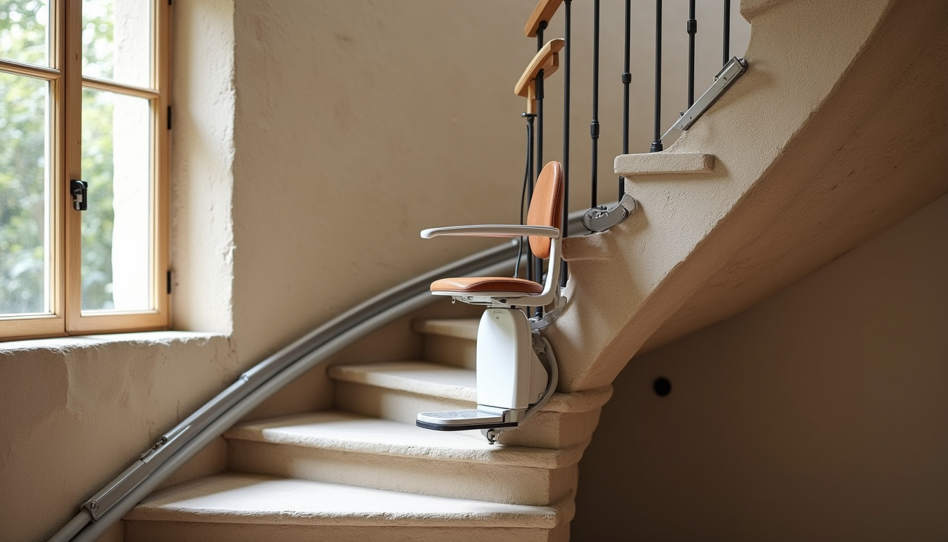 Monte-escalier tournant installé dans une habitation à Val-du-layon avec escalier en colimaçon