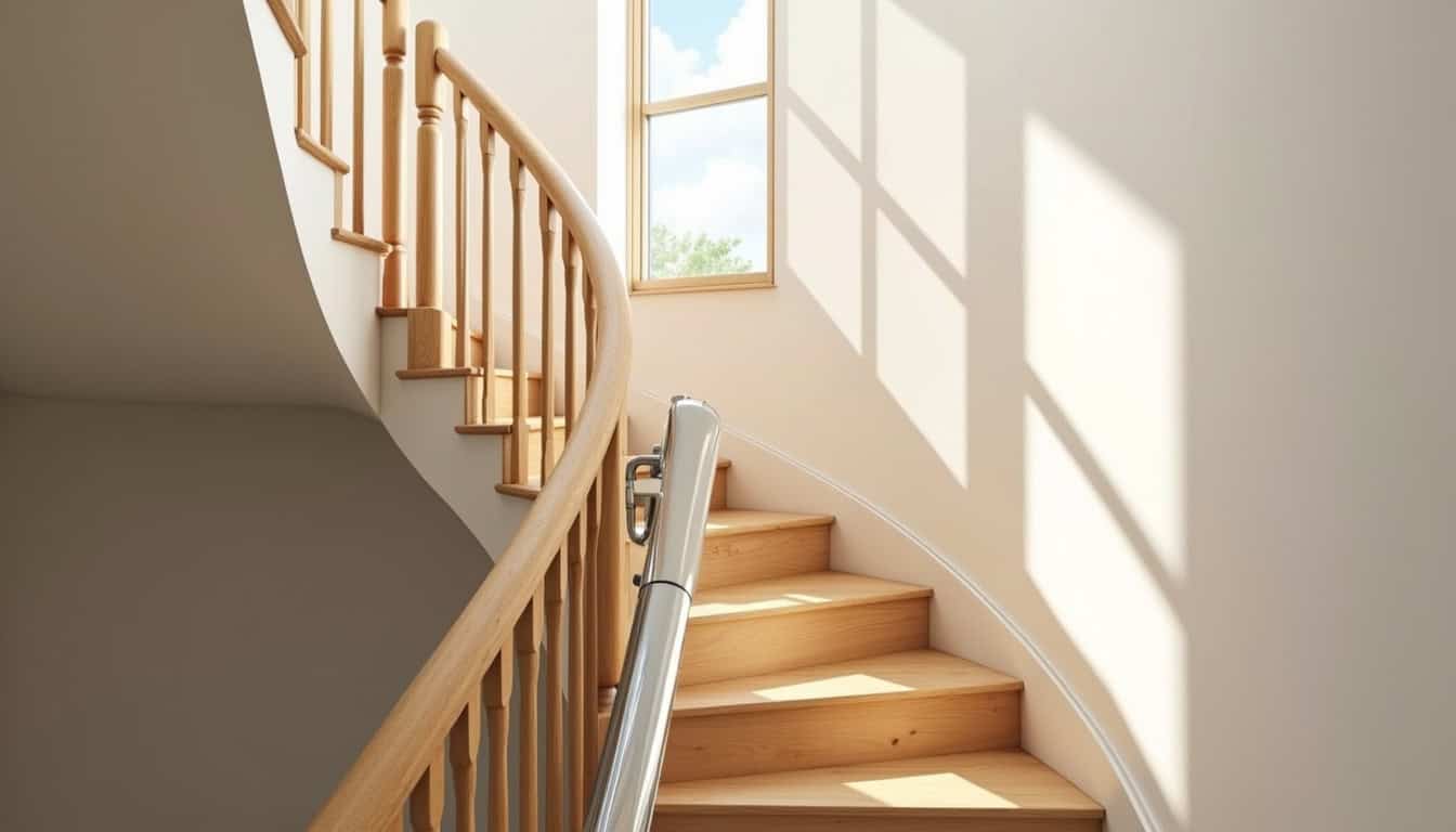 Monte-escalier tournant installé dans une maison à Hagetmau, intégré harmonieusement à l’escalier existant