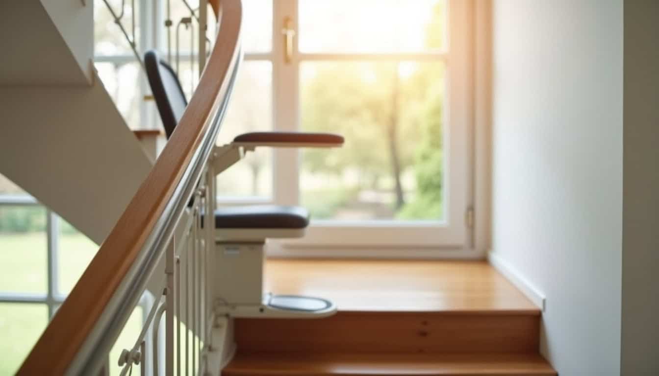 Monte-escalier tournant installé dans une maison à Mouilleron-Saint-Germain, vue réaliste