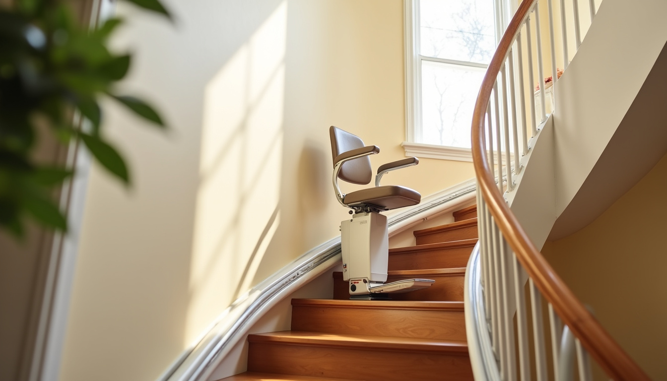 Monte-escalier tournant installé dans une maison à Roujan sur un escalier en colimaçon