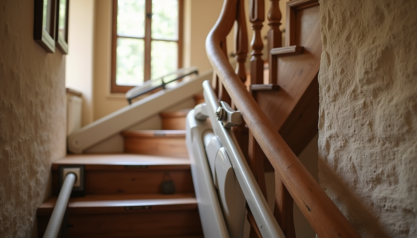 Monte-escalier tournant installé dans une maison à Saint-Benin-d'Azy avec courbe d'escalier