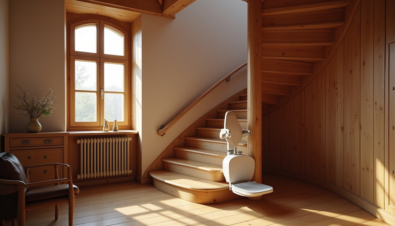 Monte-escalier tournant installé dans une maison alsacienne avec escalier en colimaçon