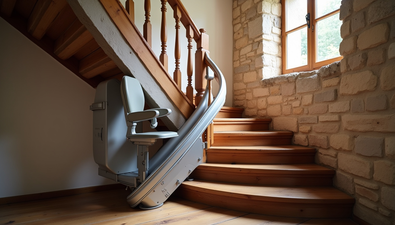 Monte-escalier tournant installé dans une maison ancienne à Groslay