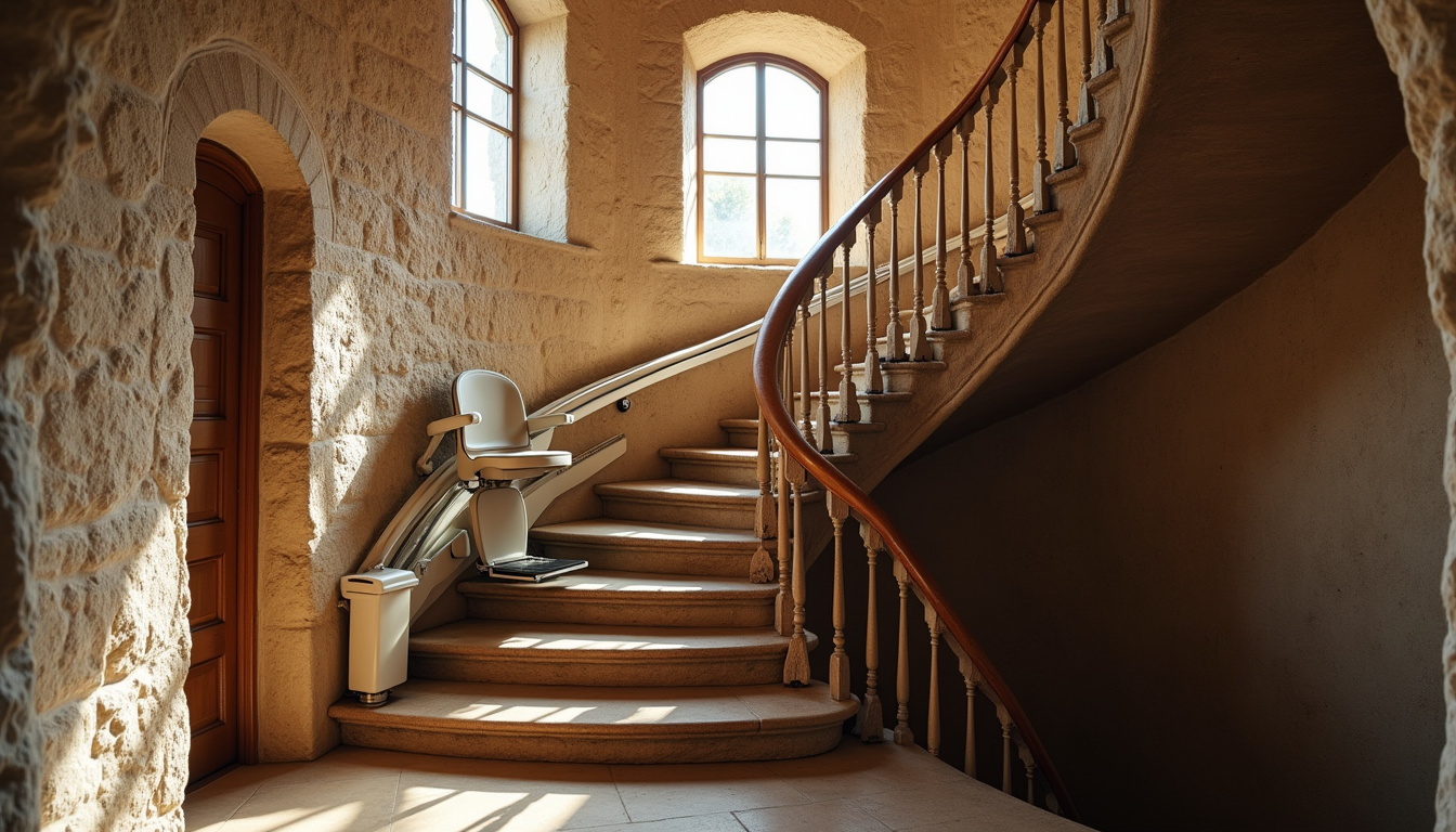 Monte-escalier tournant installé dans une maison ancienne à La Boissière-du-Doré