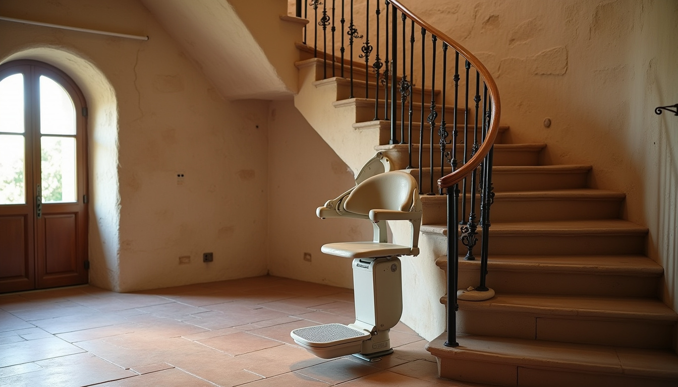Monte-escalier tournant installé dans une maison ancienne à Vacqueyras