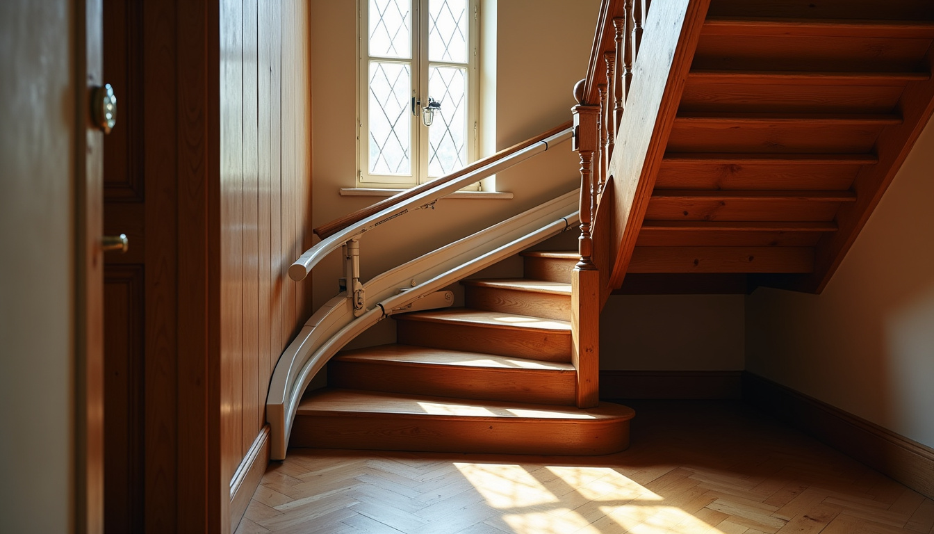 Monte-escalier tournant installé dans une maison ancienne de Bellevigne-en-Layon