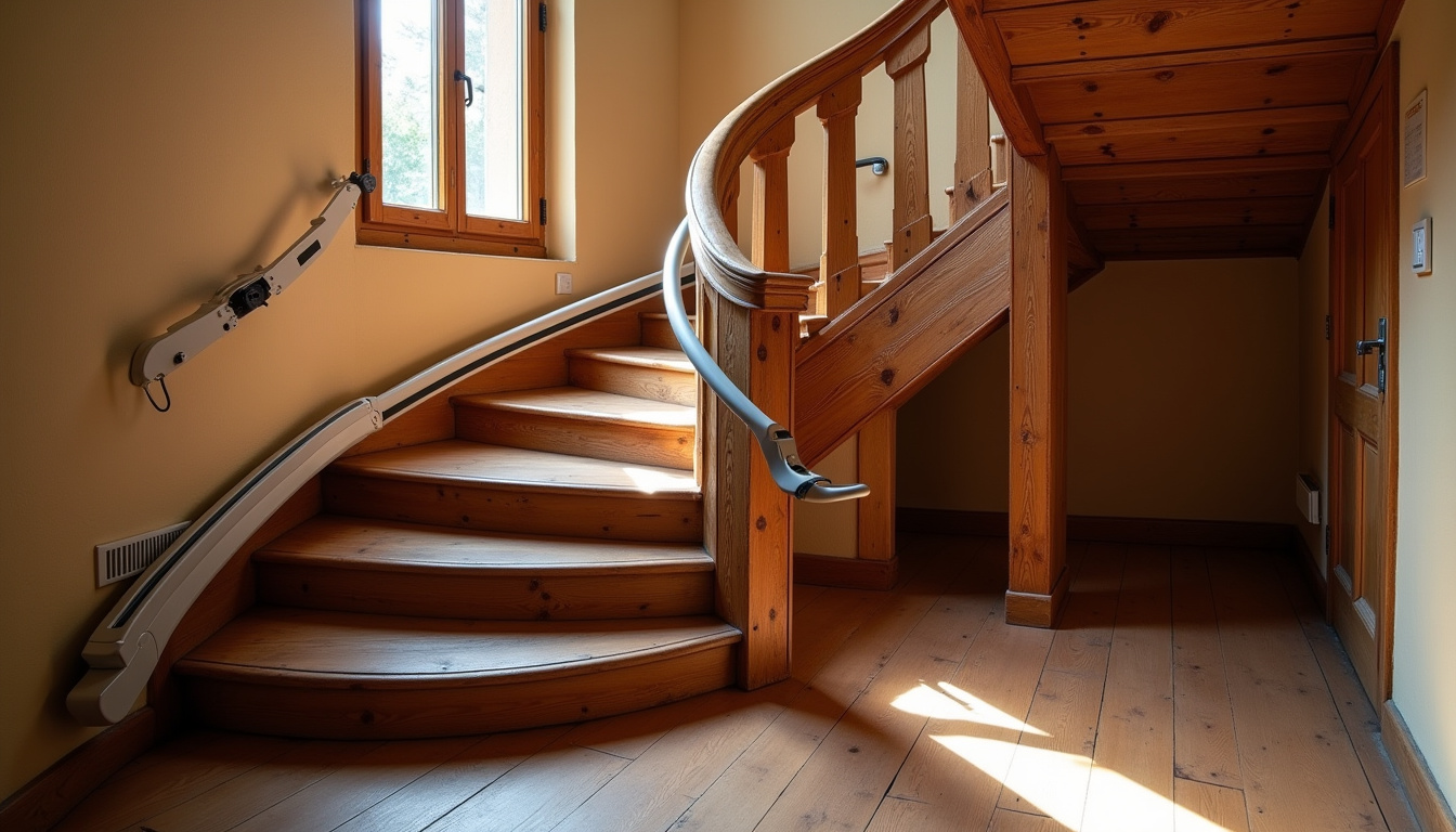 Monte-escalier tournant installé dans une maison basque à Louvie-Juzon