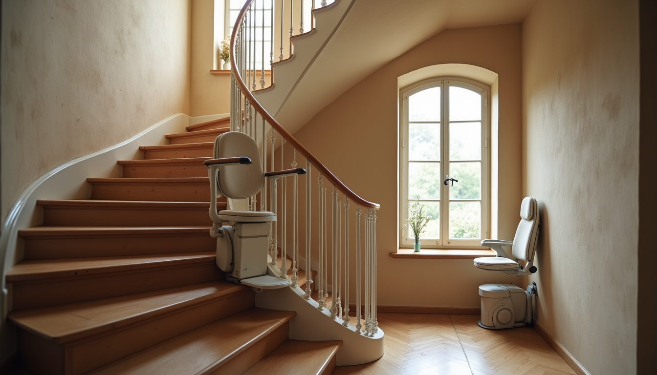 Monte-escalier tournant installé dans une maison de Châtenois-les-Forges avec escalier en colimaçon