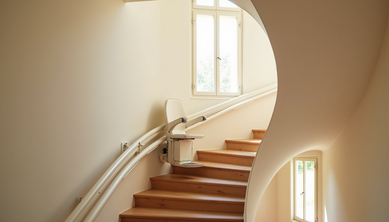Monte-escalier tournant installé dans une maison traditionnelle de Martinvast