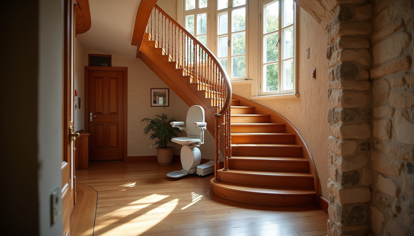 Monte-escalier tournant installé dans une maison typique de Périssac