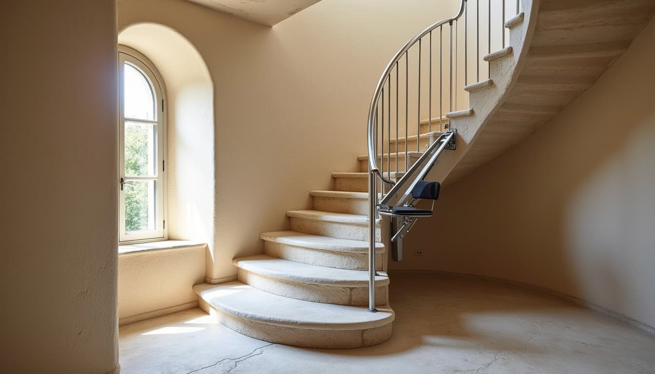 Monte-escalier tournant installé sur un escalier en colimaçon à Val d