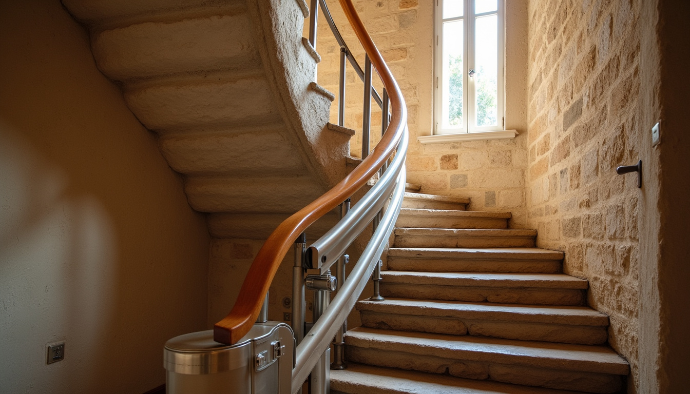 Monte-escalier tournant installé sur un escalier en colimaçon en Haute-Loire