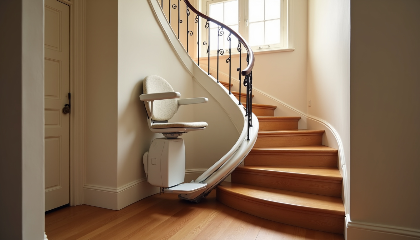 Monte-escalier tournant installé sur un escalier en colimaçon
