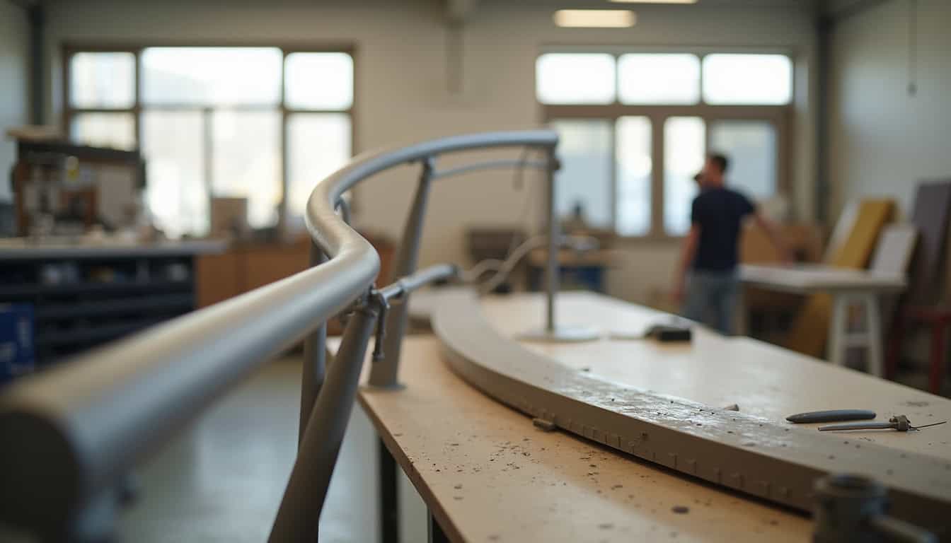 Monte-escalier tournant sur mesure en cours de fabrication pour une installation à Blanzy