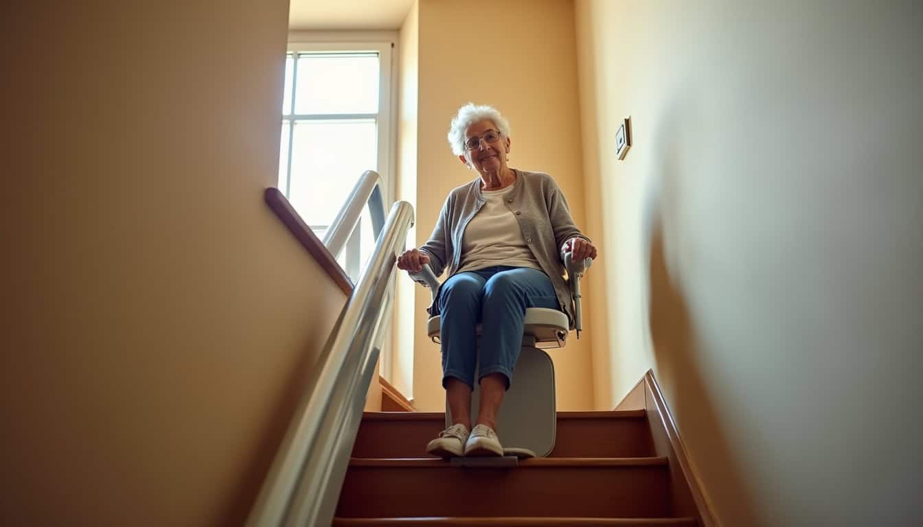 Personne âgée utilisant un monte-escalier avec sérénité à Treillières