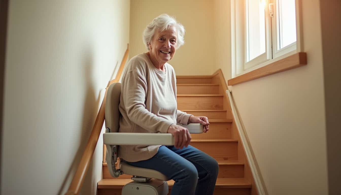 Personne utilisant un monte-escalier dans sa maison à Verberie