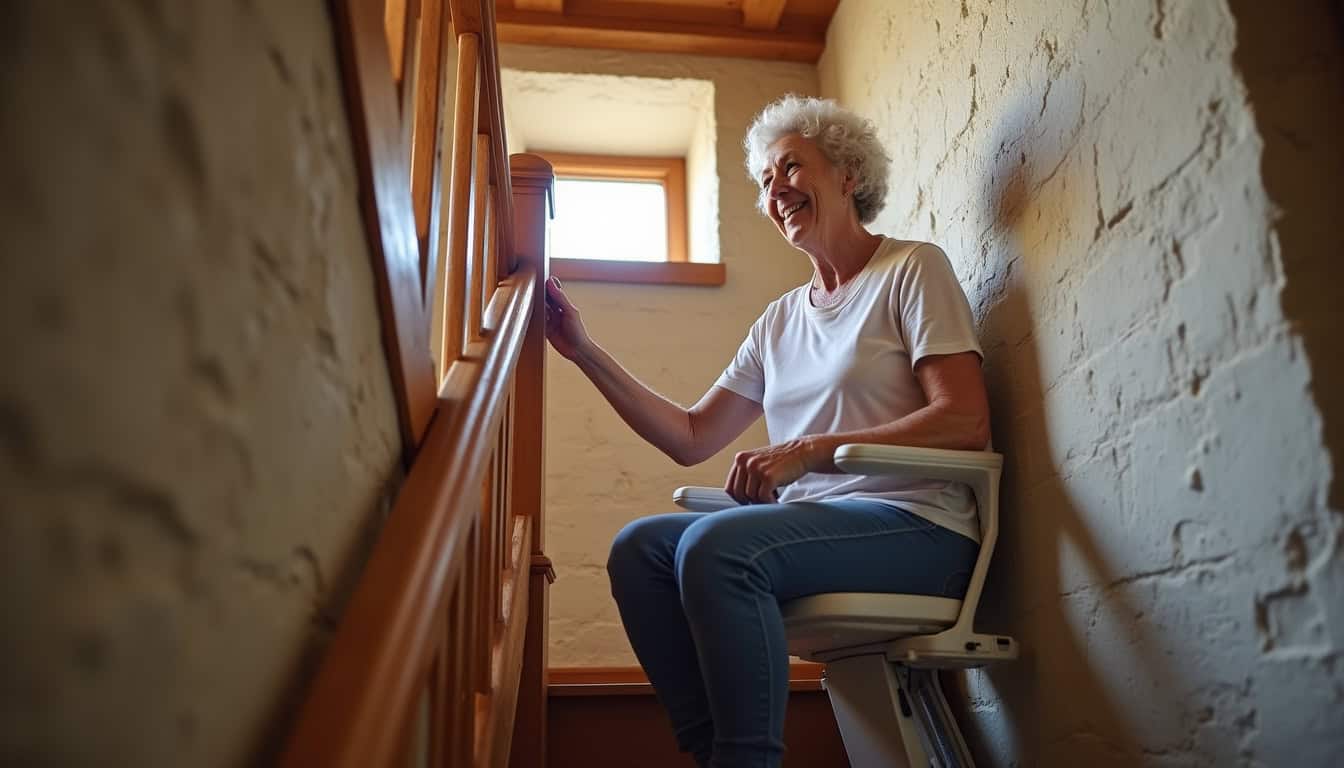 Personne utilisant un monte-escalier dans une maison typique de Saint-Étienne-de-Mer-Morte