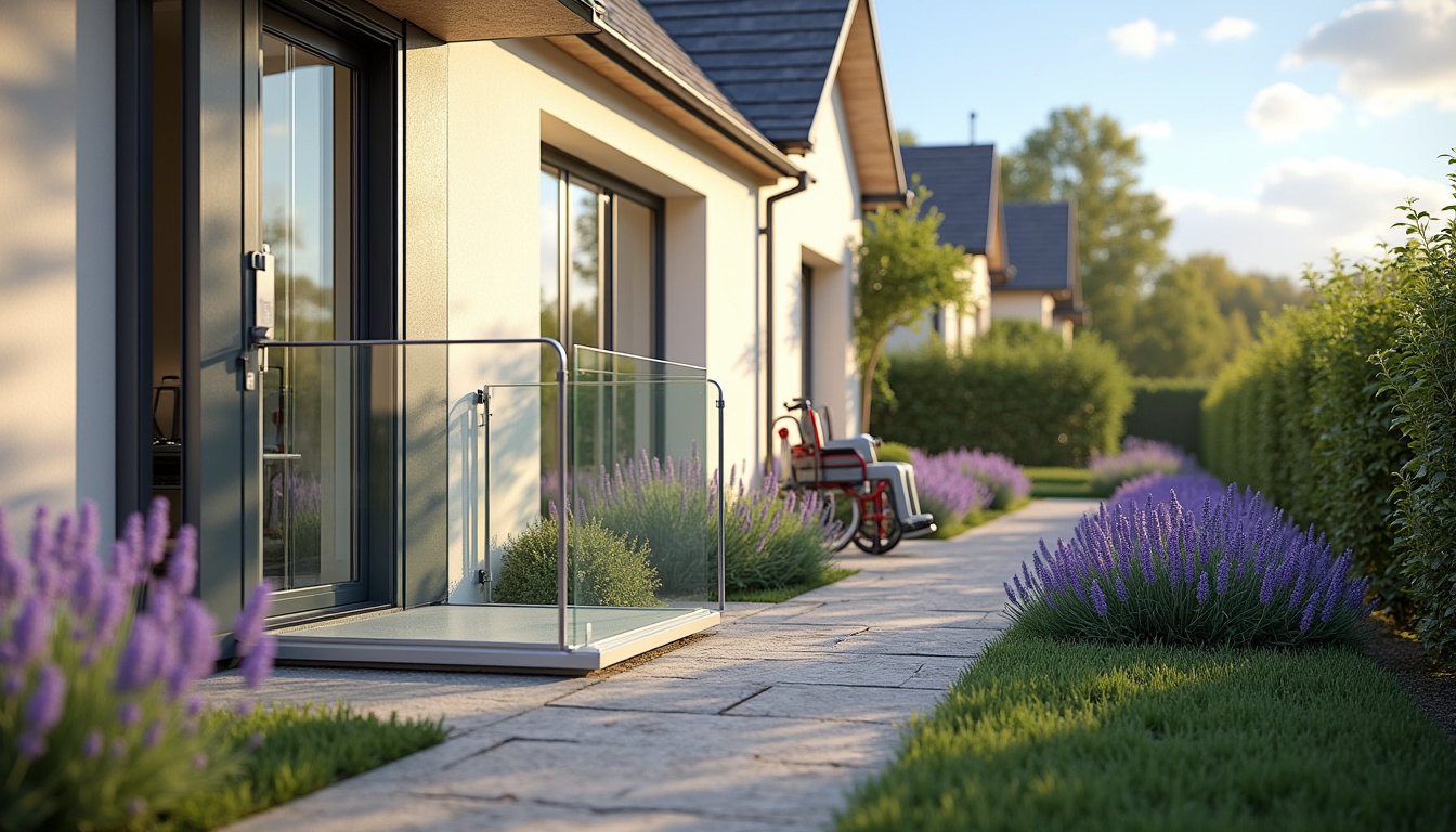 Plateforme élévatrice installée à l’extérieur d’une maison à Troyes, adaptée aux fauteuils roulants