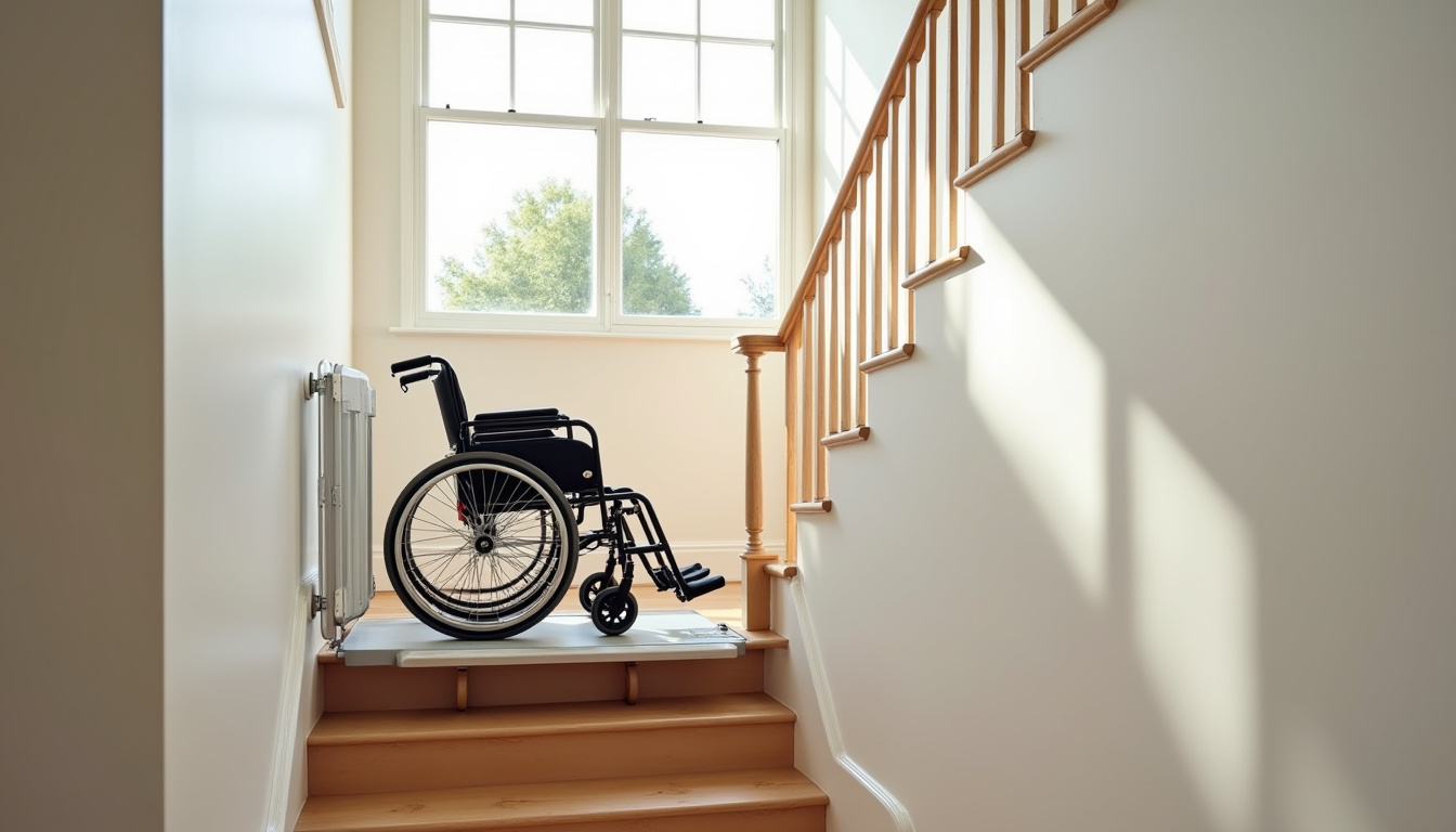 Plateforme élévatrice permettant à un fauteuil roulant de monter un escalier