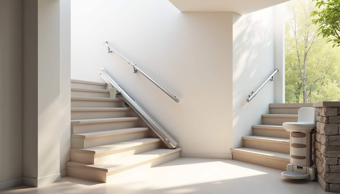 Présentation des différents types de monte-escaliers installés à Monswiller: droit, tournant et extérieur