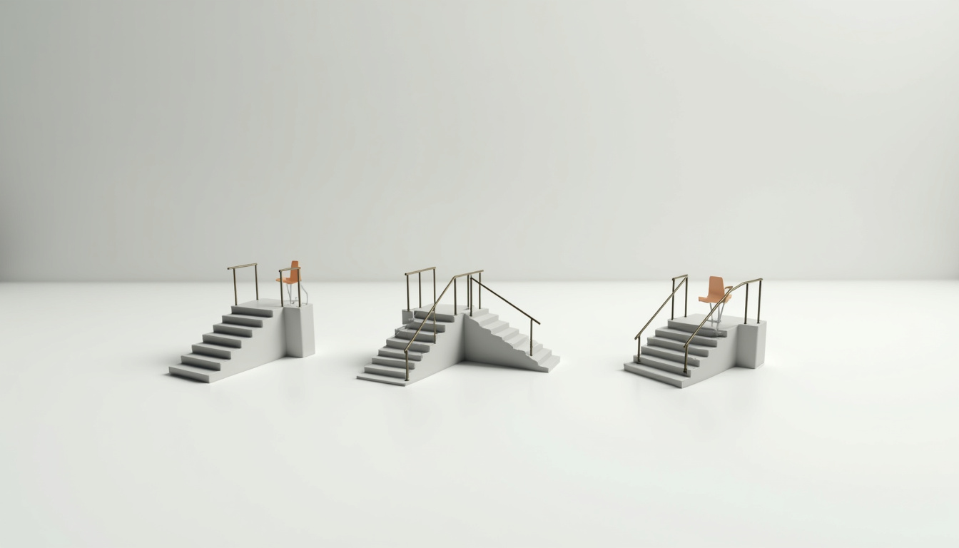 Tableau comparatif illustrant les différences entre monte-escalier droit, tournant et extérieur