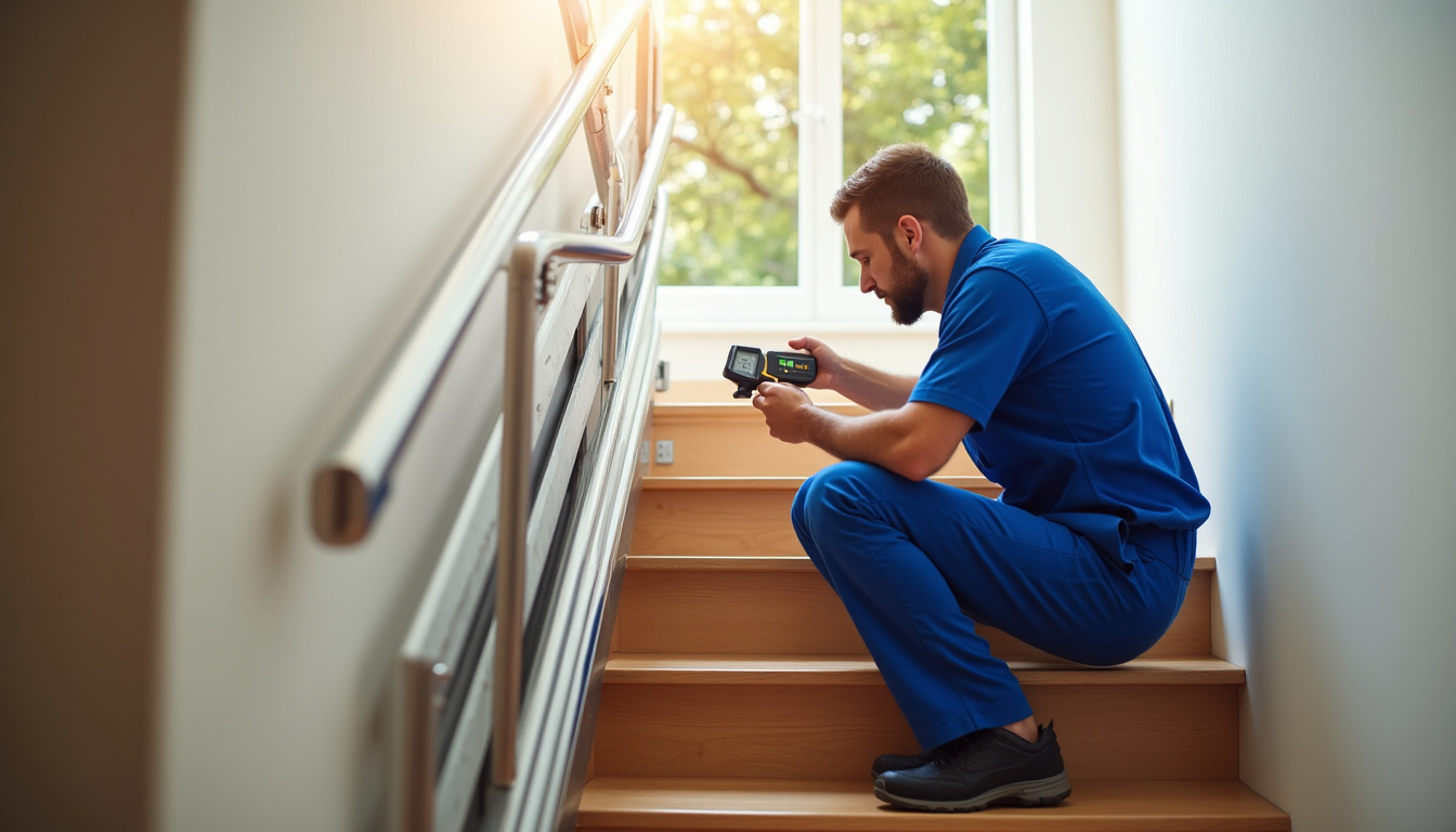 Technicien certifié RGE en train de vérifier un monte-escalier à Draguignan