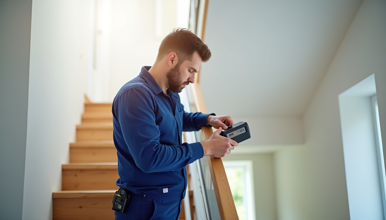 Technicien effectuant un devis pour un monte-escalier à Hanches