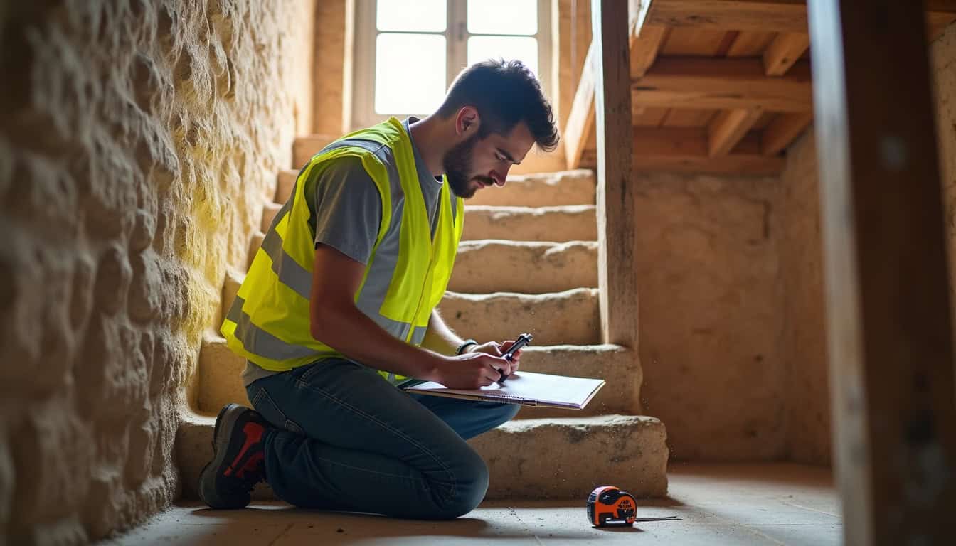 Technicien effectuant une étude technique pour l’installation d’un monte-escalier à Saint-Christol