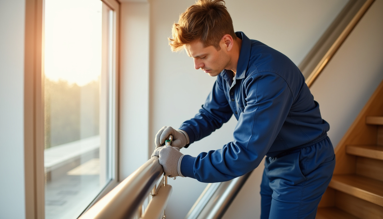 Technicien effectuant une maintenance sur un monte-escalier à Ercuis