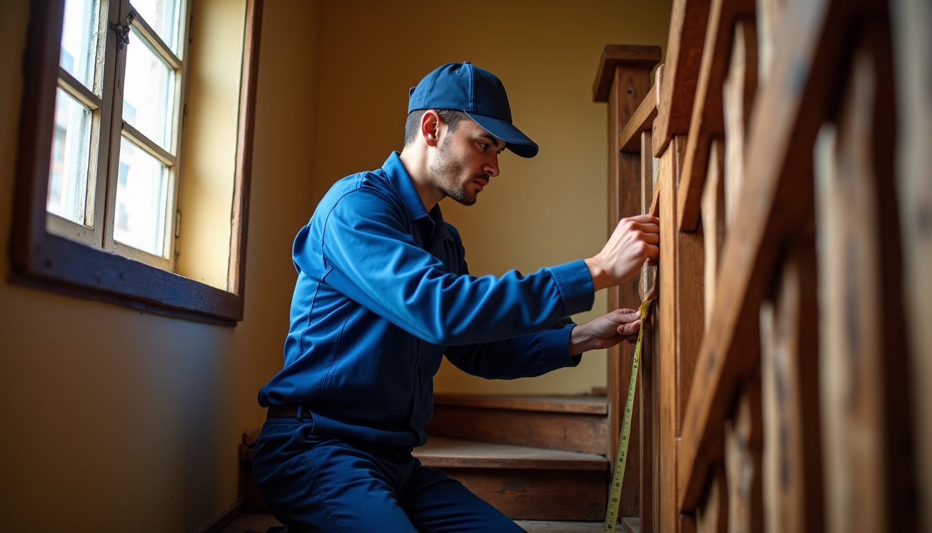 Technicien en train de mesurer un escalier à Bussang pour l
